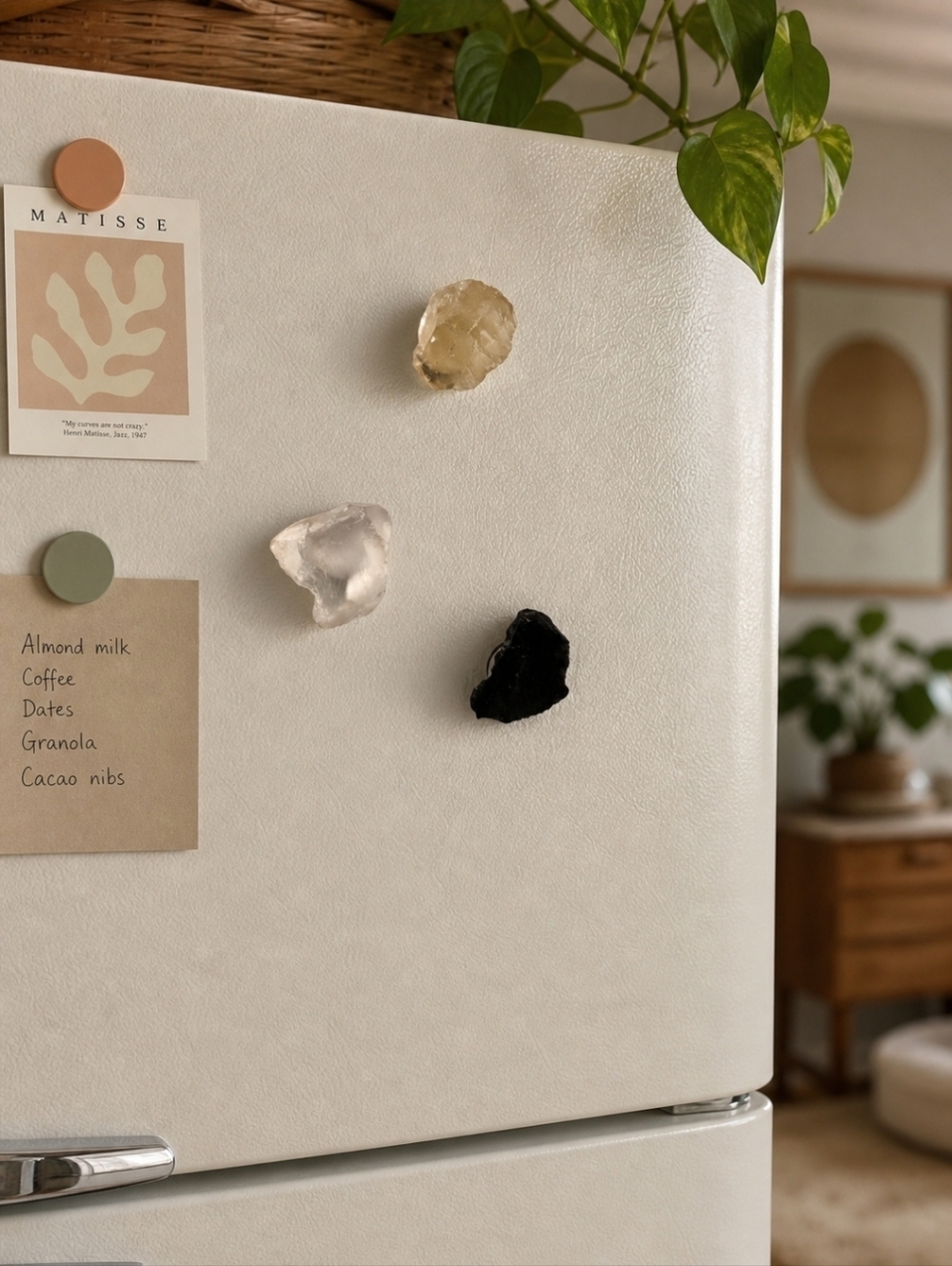 4/$15 Crystal Fridge Magnets - Citrine, Clear Quartz, Black Obsidian Stone 1"